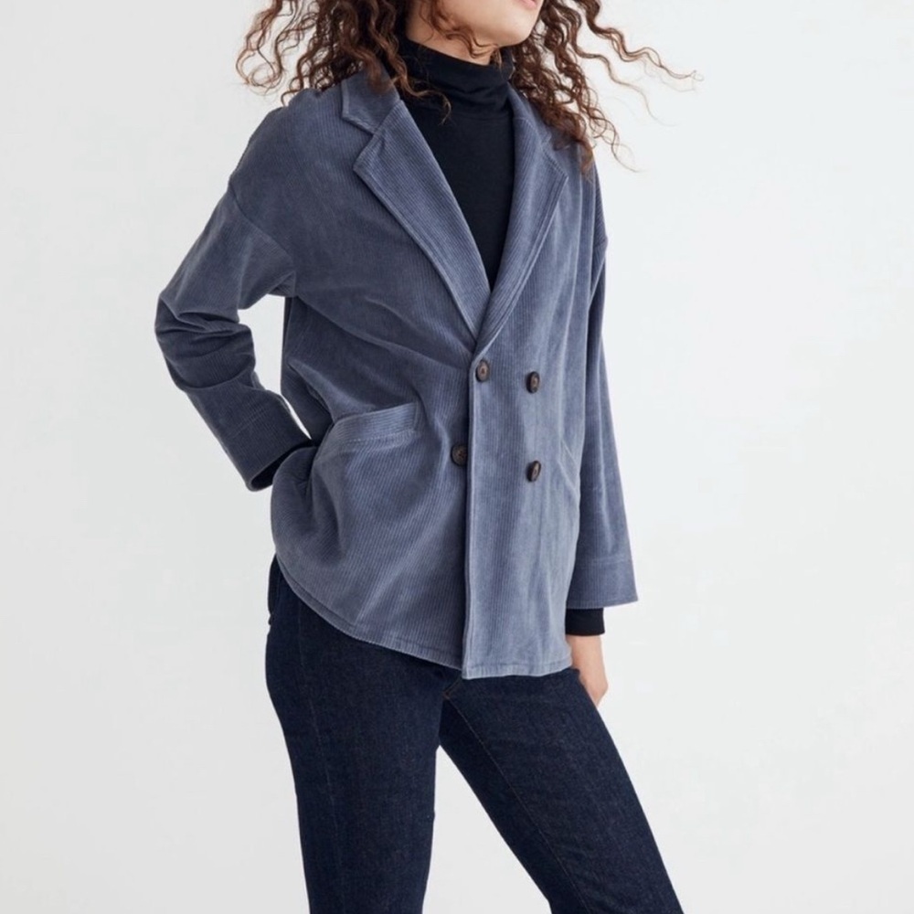 Madewell Redford Soft Knit Corduroy Classic Blazer Sunfaded Indigo XS Preppy